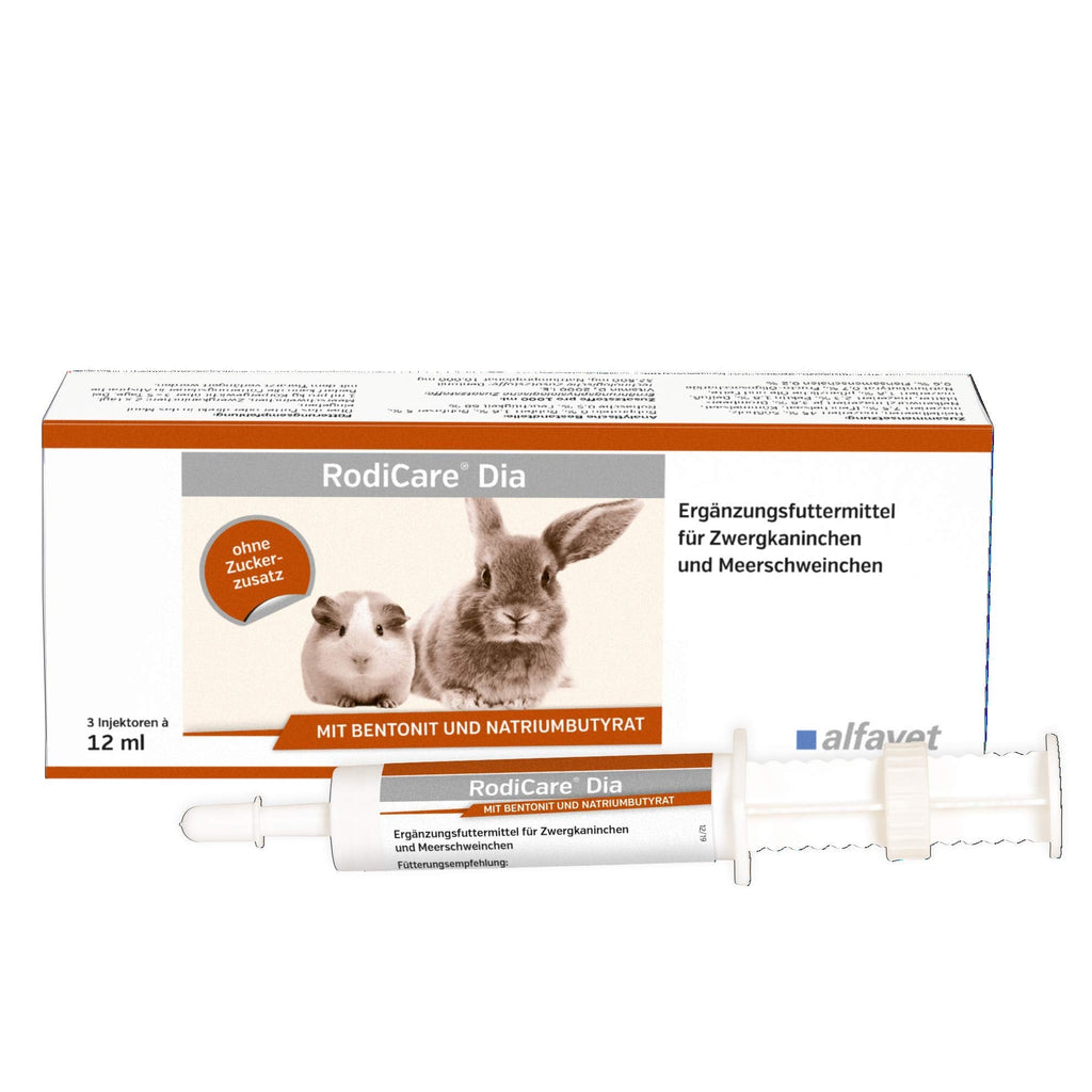 Alfavet RodiCare Dia, supplementary food for dwarf rabbits and guinea pigs, for diarrhea, with sodium butyrate, sugar-free, 3 injectors of 12 ml each - PawsPlanet Australia