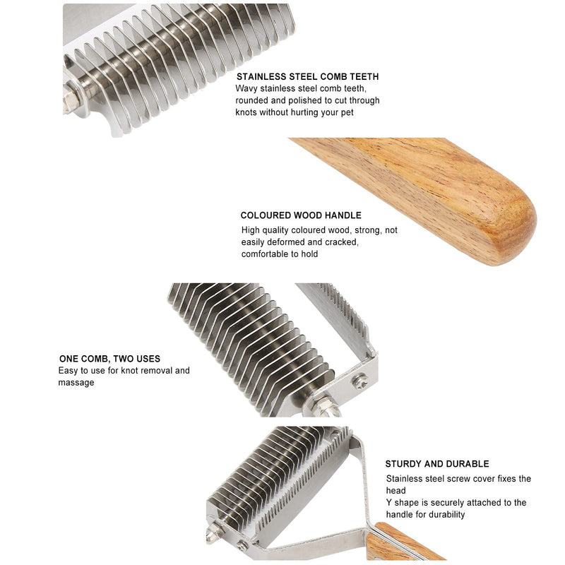 Alvinlite Pet Grooming Brush Undercoat Rake for Deshedding 2 in 1 Dematting Comb Grooming Rake Brush for Dog and Cat Deshedding Brush Pet Grooming Tool for Long Medium Hair - PawsPlanet Australia