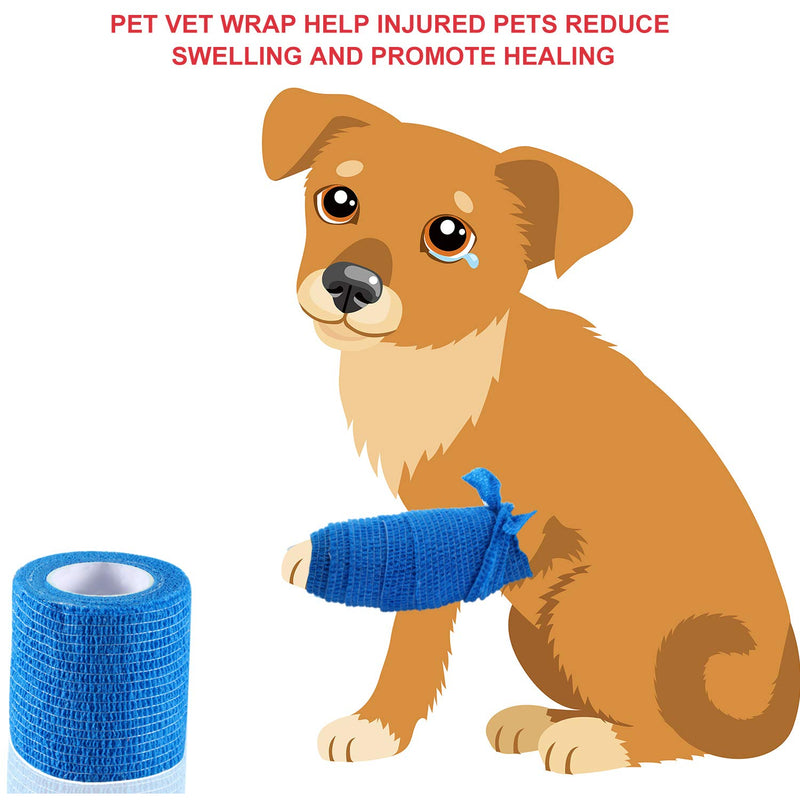 2 Pieces Pet Vet Wrap Self Adherent Bandage Stretch Cohesive Tape Pet Elastic Bandaging Wraps for Wrists Ankle Sprains Swelling Puppy Dog Pet Cohesive Bandages (Red and Blue) Red and Blue - PawsPlanet Australia