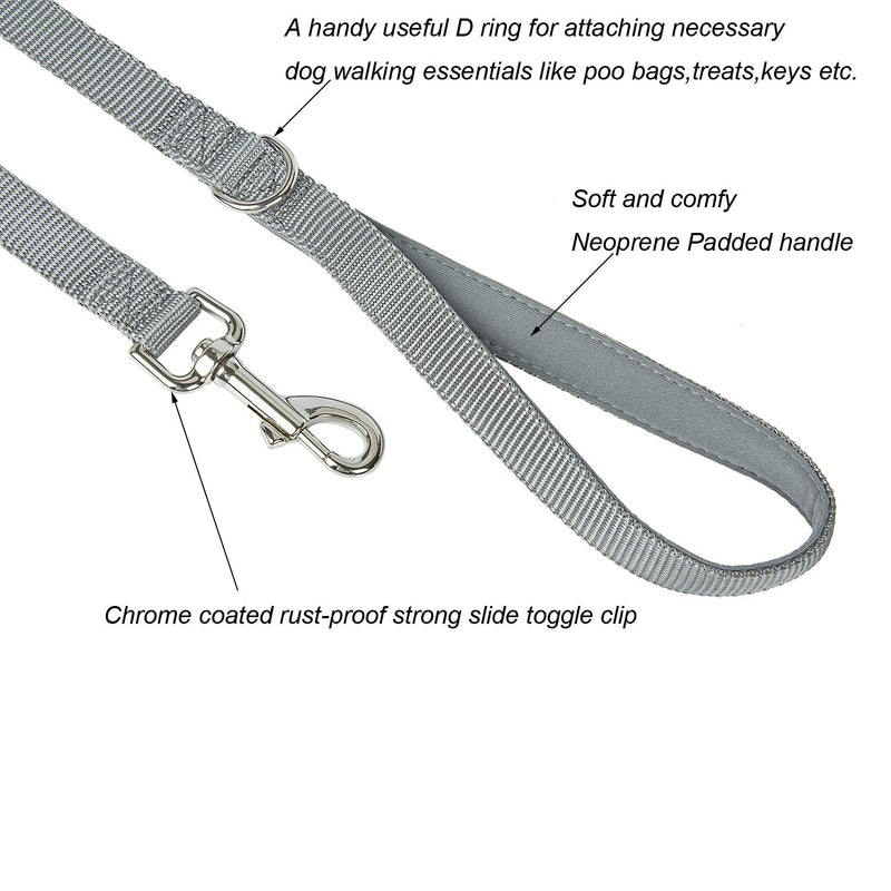 YUDOTE Nylon Dog Leads with Neoprene Padded Handle,Easy to Clean Soft Lightweight Strong Leash for Small to Medium Sized Breeds Daily Walking,120cm Long,Charcoal Grey 2cm Width, 120cm Length Charcoal Grey - PawsPlanet Australia