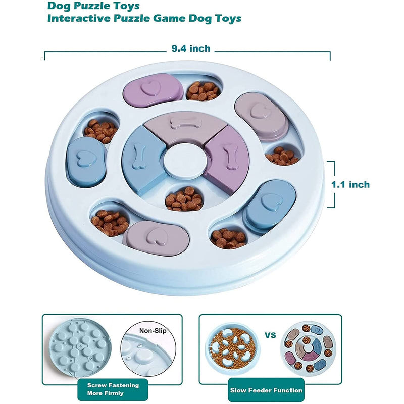 Elezenioc Dog Puzzle Slow Feeder Toy,Puppy Treat Dispenser Slow Feeder Bowl Dog Toy,Dog Brain Games Feeder with Non-Slip, Improve IQ Puzzle Bowl for Puppy (Blue) Blue - PawsPlanet Australia