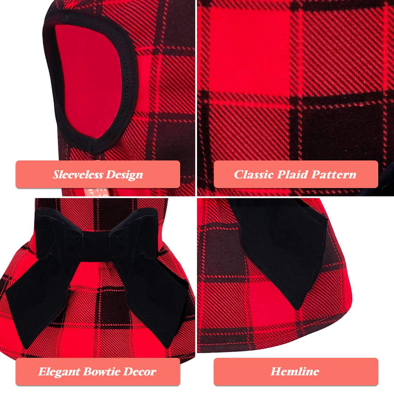 [Australia] - kyeese Dog Dress Red Buffalo Check Dog Dresses with Bowtie Small Medium Dog Dress for Fall Winter XS (3-4.5lbs) 