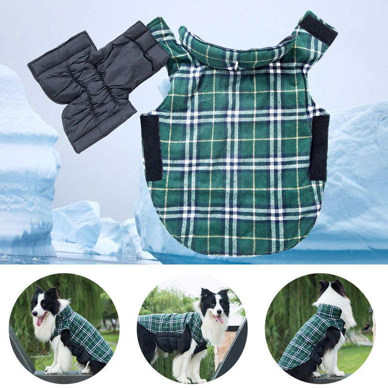 TPHC Dog Jacket Cozy Waterproof Windproof Reversible British Style Plaid Dog Vest Winter Coat Warm Dog Apparel Cold Weather Dog Small Medium Large Dogs XL(Back:16.93 inch;Chest:24.41-28.35 inch) Green - PawsPlanet Australia