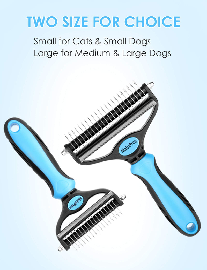 MalsiPree Pet Grooming Brush for Dogs/Cats, 2 in 1 Deshedding Tool & Dematting Undercoat Rake for Mats & Tangles Removing, Reduces Shedding by up to 95%, Great for Short to Long Hair Breeds S Blue - PawsPlanet Australia