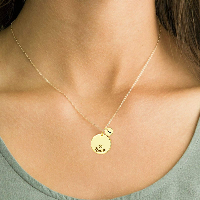 GORSKOY Engraved Initial Nana Round Disc Love Heart Pendant Necklace 14K Gold Plated for Women A - PawsPlanet Australia