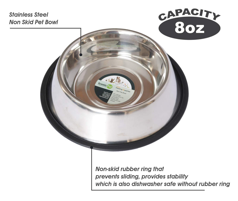 [Australia] - Iconic Pet 12 Cup Stainless Steel Non-Skid Pet Bowl for Dog or Cat (2 Pack) 1 Cup/8 oz. 