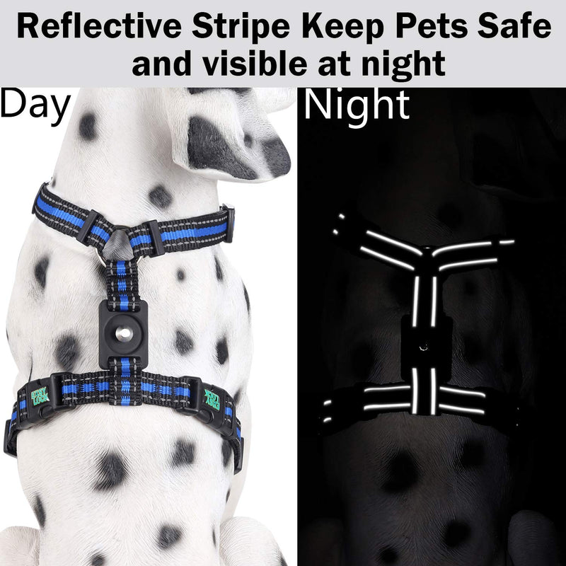 [Australia] - Easy Lock Dog Harness and Leash Set for Small Large Dogs Puppy Breed, Magnetic Clasp Reflective Vest with Training Leash One Hand Easily Connect S Deep Blue 