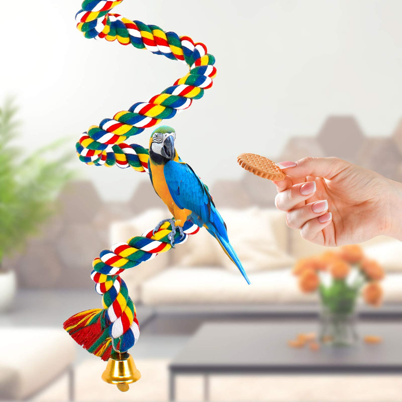 Ledoo Spiral Cotton Rope Bird Perch, Parrot Budgie Rope Spiral Perch, Parrot Budgie Rope, Spiral Perch Colorful Cotton Swing with Bell (100cm) - PawsPlanet Australia