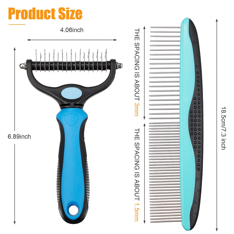 3 Pieces Pet Dematting Comb Grooming Tool Kit for Dog and Cat Double Sided Blade Rake Comb with Grooming Brush Pet Hair Comb for Removing Loose Undercoat, Mats, Knots and Tangles Hair - PawsPlanet Australia