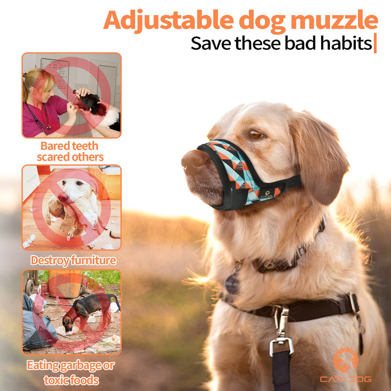 catadog Dog Muzzle for Small Medium Large Dog to Prevent Biting Barking Chewing, Printed Nylon Dog Mouth Cover with Adjustable Velcro and Comfort Fit (S, Bohemian Blue) - PawsPlanet Australia