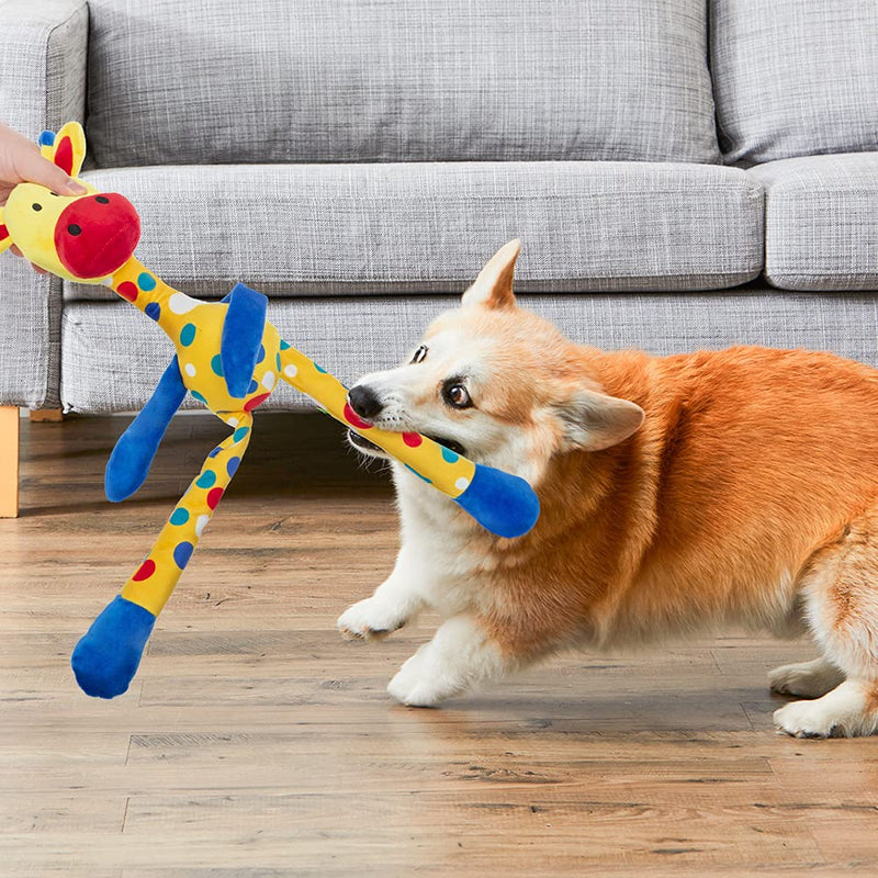 PUPTECK Dog Squeaky Chew Toys - Soft Stuffed Plush Puppy Toys, Durable Interactive Pet Toys for Small Medium Dogs, Cute Giraffe and Bone Shape - PawsPlanet Australia