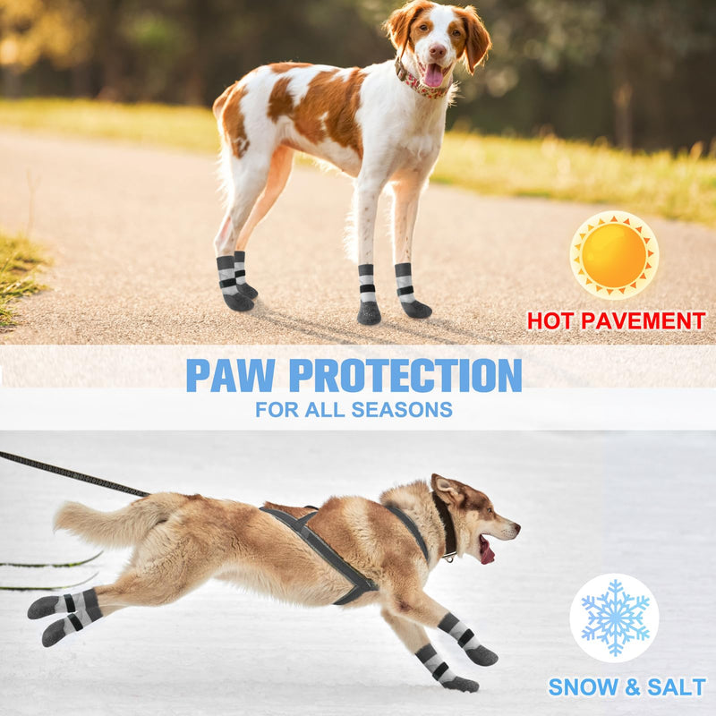 BEAUTYZOO Anti Slip Dog Socks to Prevent Licking Paws, Dog Boots Reflective with Grips for Hot/Cold Pavement, Non Slip Dog Shoes Paw Protector for Hardwood Floor Small Medium Large Senior Dog Booties Grey S(Pack of 6) - PawsPlanet Australia
