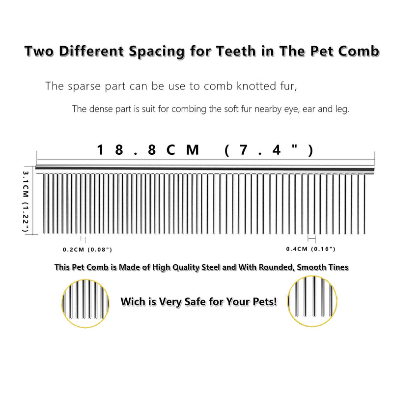 JINSHIN Cat comb, dog comb, dog comb metal, pet comb, dog comb long hair, cat comb short hair, steel comb for dogs (silver) - PawsPlanet Australia