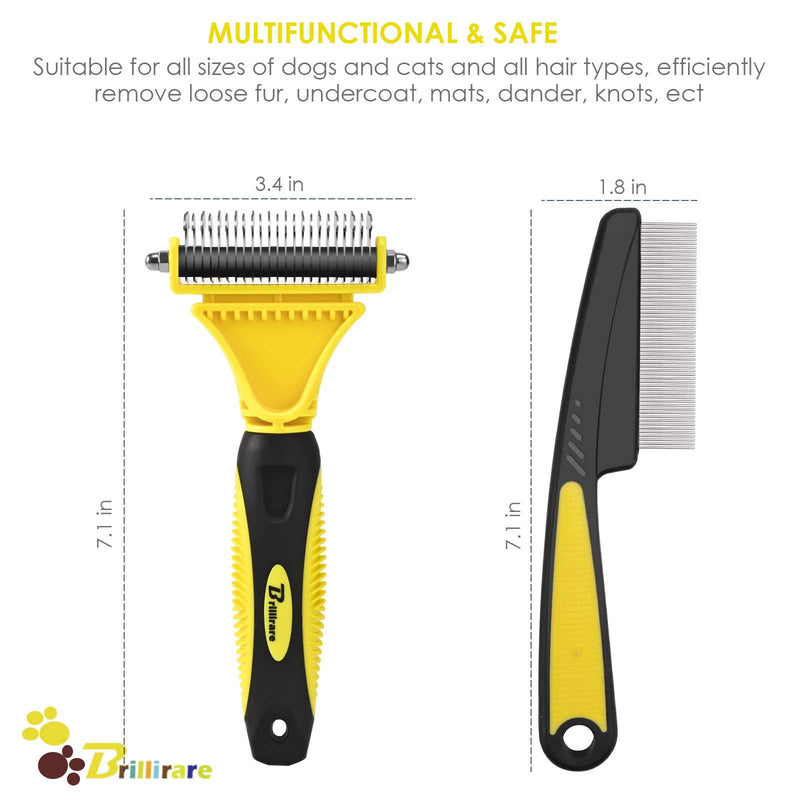 BRILLIARE Dematting Tool+Free Stainless-Steel Comb, Pet Grooming Tool, 2 Sided Undercoat Blade Rake for Cat&Dog, Deshedding Brush for Easy Mats&Tangles Removing, No More Nasty Shedding and Flying Hair - PawsPlanet Australia