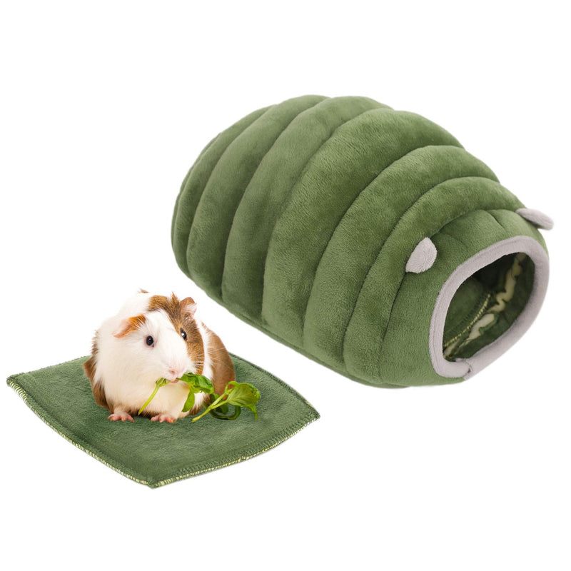 [Australia] - SAWMONG Hamster Guinea Pig Bed, Warm Cotton Caterpillar Shape Hideout Bed House for Hedgehog & Young Guinea Pig S Green 