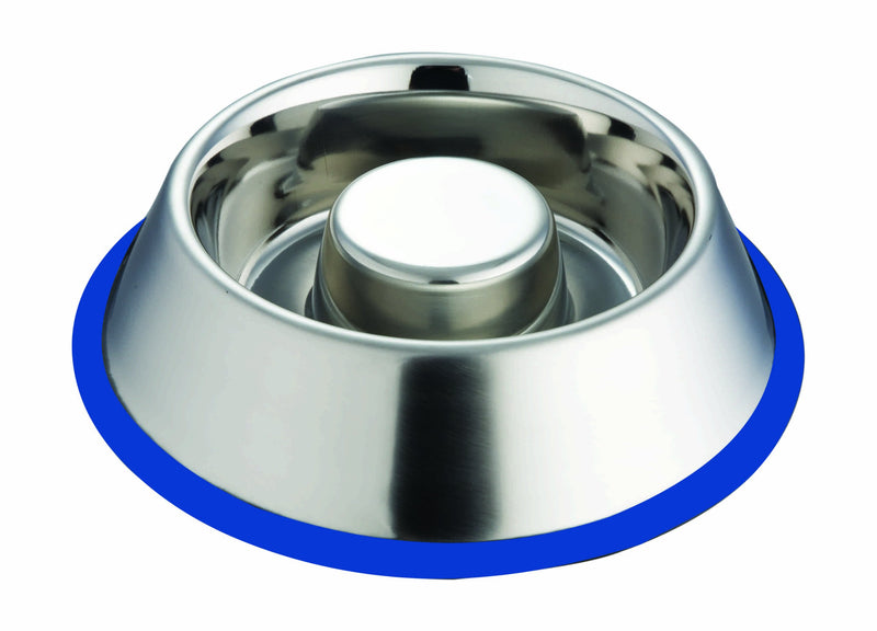 [Australia] - Indipets Extra Heavy Stainless Steel Non Tip - Anti Skid Health Care Slow Feeding Dish "Colors May Vary" Small 