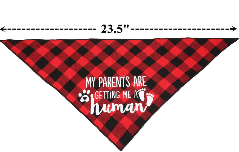 [Australia] - JPB My Parents are Getting me a Human Dog Pregnancy Announcement Bandana,Buffalo Plaid Pet Gender Reveral Pet Scarf 