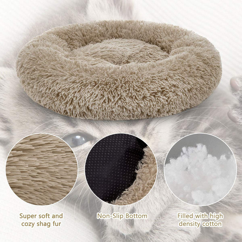 [Australia] - AIPERRO Pet Bed for Small Dogs and Cats Donut Cuddler Fur Round Dog Bed Soft Plush Fluffy Indoor Cat Bed, Anti Slip Bottom, 20/23/30 Inch for Puppy and Kitties 20 inch Beige Brown 