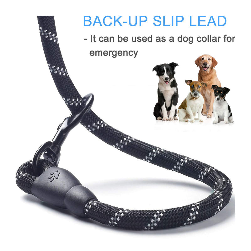 FIFIGO 5 FT Strong Dog Leash with Comfortable Padded Handle and Highly Reflective Threads for Small Medium and Large Dogs 1/2'' x 5 FT (18~120 lbs.) Black - PawsPlanet Australia