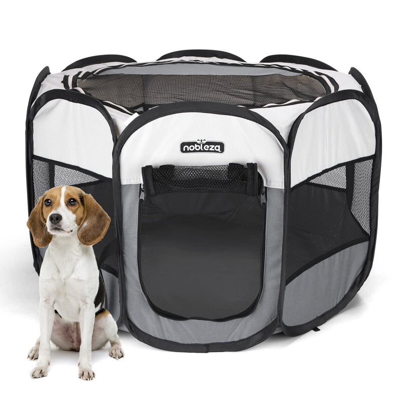 Nobleza - Puppy Playpen Animal Playpen Foldable for Dogs, Oxford Waterproof Playpen Animal Playpen for Dogs Rabbits Guinea Pigs Cats for Indoor or Outdoor Use, 92x92x58cm L92*W92*H58cm Beige & Gray - PawsPlanet Australia