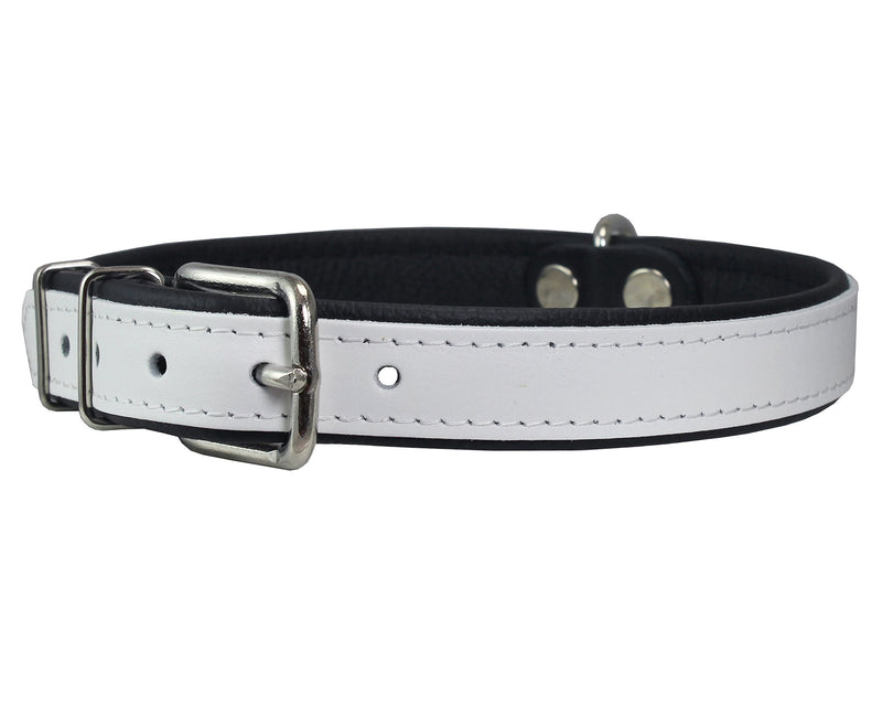 [Australia] - Real Leather Soft Leather Padded Dog Collar 18"-21" Neck; 1" Wide White/Black 