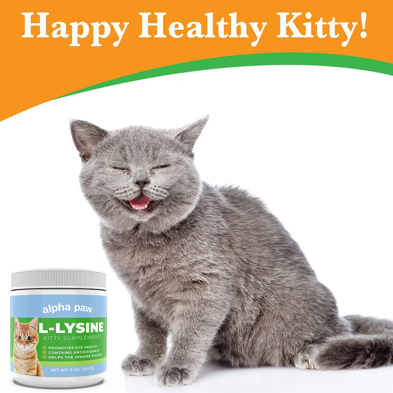 Alpha Paw - Human Grade for Pets - Cat Lysine Supplement - Extra Servings 5-10 Month Supply - Immune System, Eye, Respiratory Support (8 Ounces/225 Grams) - PawsPlanet Australia