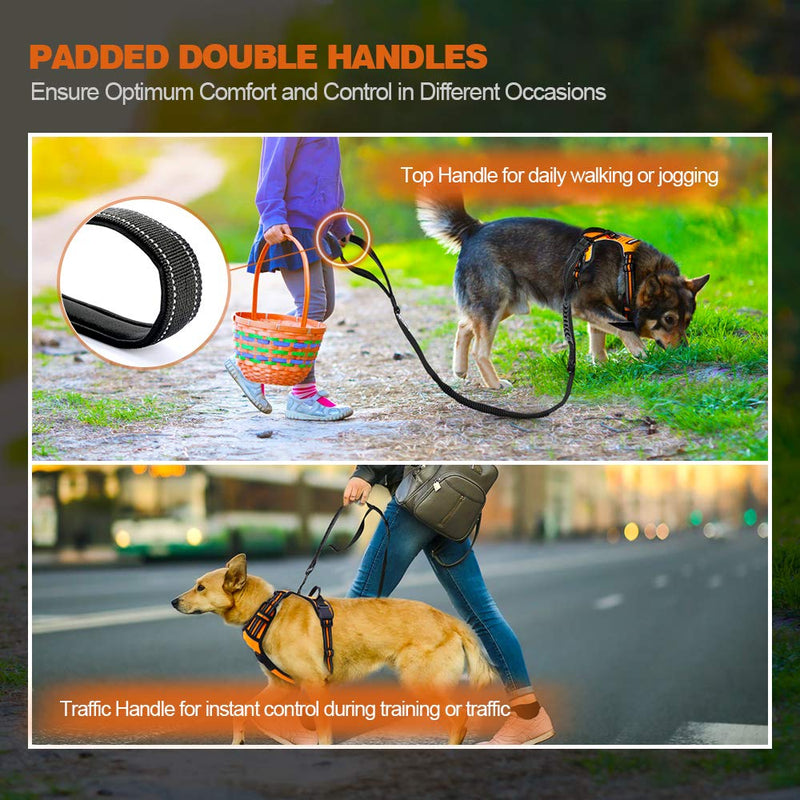 [Australia] - rabbitgoo Bungee Dog Walking Leash, 5.6ft Heavy Duty with 2 Control Handles & Car Seat Belt, Reflective Pet Training Long Traffic Leash with Professional Shock Absorbing for Large Medium Small Dogs 