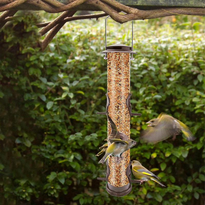 Urban Deco Metal Bird Feeder Tube Hanging Feeders Wild Bird Seed Feeder Heavy Duty Metal 6 Port Bird Feeders with Steel Hanger Weatherproof and Water Resistant Great for Attracting Birds (Coffee) Coffee - PawsPlanet Australia