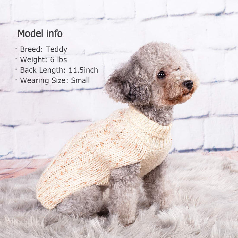 KYEESE Dog Sweaters Turtleneck Dog Pullover Sweater Knitwear with Golden Yarn Warm Pet Sweater for Fall Winter X-Small Beige - PawsPlanet Australia
