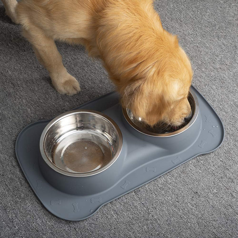 Hsiang LARGE DOG BOWLS-110 OZ Stainless Steel Dog Bowls & No Spill Non Skid Silicone Mat for Large Dog(XL, grey) XL - PawsPlanet Australia