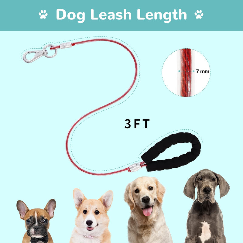 NOTOYAYA Chew Proof Dog Leash No-Tangle Steel Cable Dog Leash with Comfy Foam Handle Waterproof & Easy to Clean Dog Training Leash Super Strong and Durable Dog Leash for Chewers or Teething Puppy 3ft Red - PawsPlanet Australia