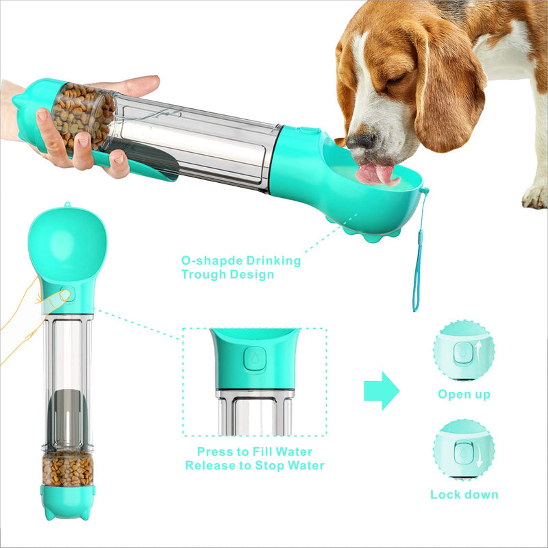 Baogaier Dog Water Bottle Pet Water Dispenser Cat Feeder Portable Leak Proof 500ml BPA Free Bowl Food Storage Poo Bag Clip for Puppy Travel Walking Running Hiking Outdoor Drinking Feeding - Blue - PawsPlanet Australia