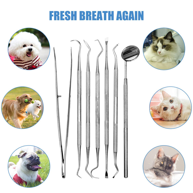 7 Pcs Dog Dental Tooth Scaler and Scraper Tool-Double Headed Stainless Steel Tartar Remover-Tooth Scraper Tartar Dental Scaler Tweezers Mouth Mirror Pet Teeth Cleaning Tools for Dog and Cat 7Pcs - PawsPlanet Australia