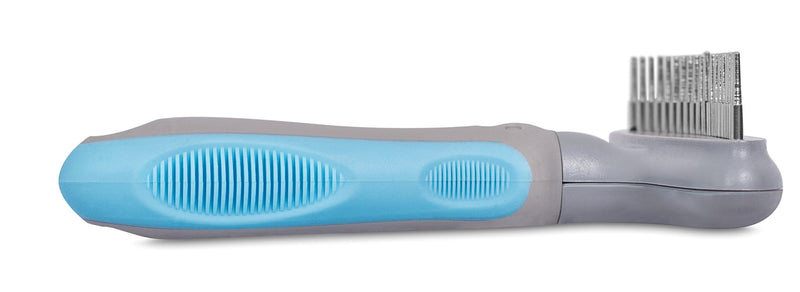 [Australia] - Internet's Best Durable Tooth Dog Rake - Pet Comb for Heavy Coats - Thick Coat Dog Brush - Remove Undercoat - Blue & Grey 