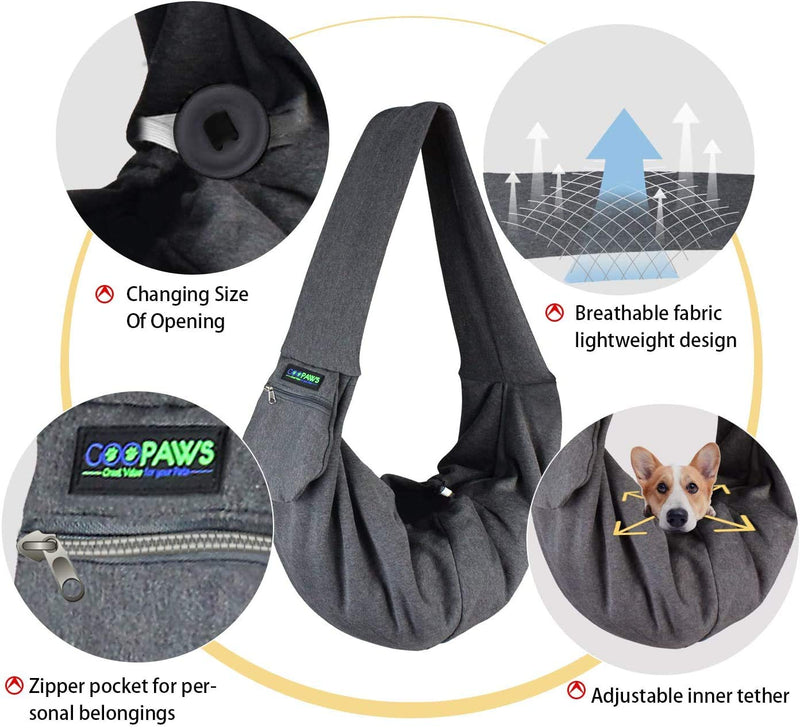 [Australia] - JESPET Comfy Pet Sling for Small Dog Cat, Hand Free Sling Bag Breathable Soft Knit with Front Pocket, Travel Puppy Carrying Bag, Pet Pouch. Machine Washable Grey 