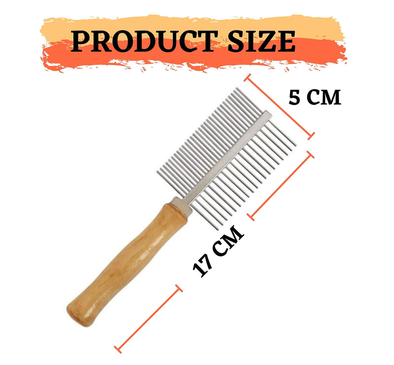 PET Grooming Comb Metal Double And Single Row Wooden Handle For Dogs Cats | Professional Deshedding Dematting Pet Supplies (Double Row) Double Row - PawsPlanet Australia