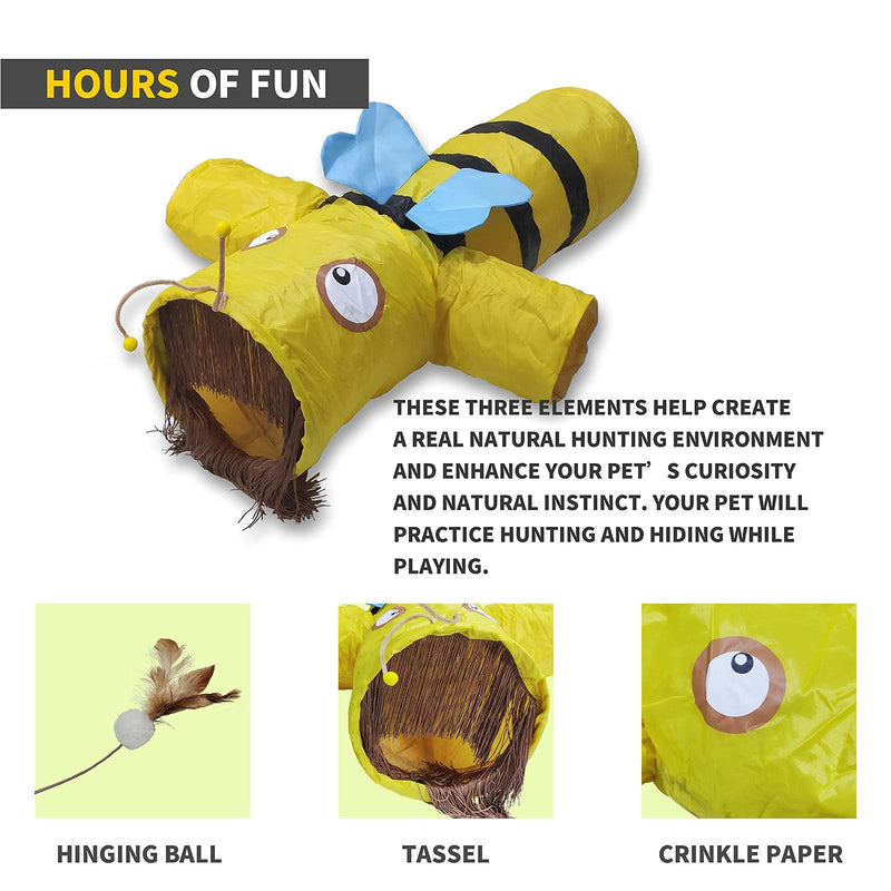 EverBrit Cat Tunnels for Indoor cat, Pet Cat Tunnel Tube Collapsible, Foldable Crincle House, Interactive Cat Toy, Exercising, Hunting and Playing, Interesting Bee and Dinosaur Design. - PawsPlanet Australia