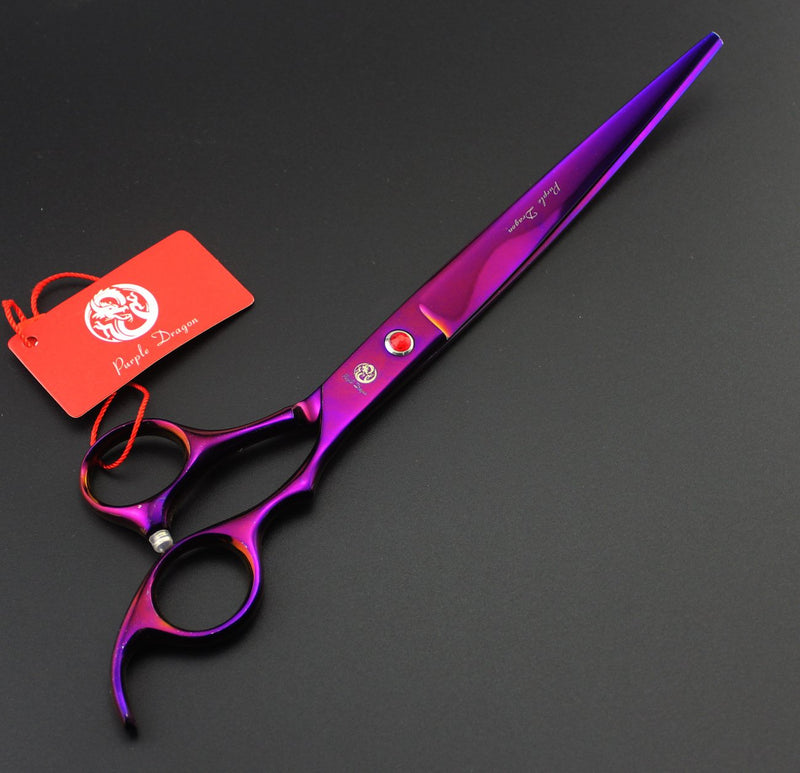 [Australia] - Purple Dragon 8.0 inch Professional Pet Grooming Scissors,Dog Straight Shear, Thinning/Blending Scissor & 2 PCS Curved Shear with Bag Purple 