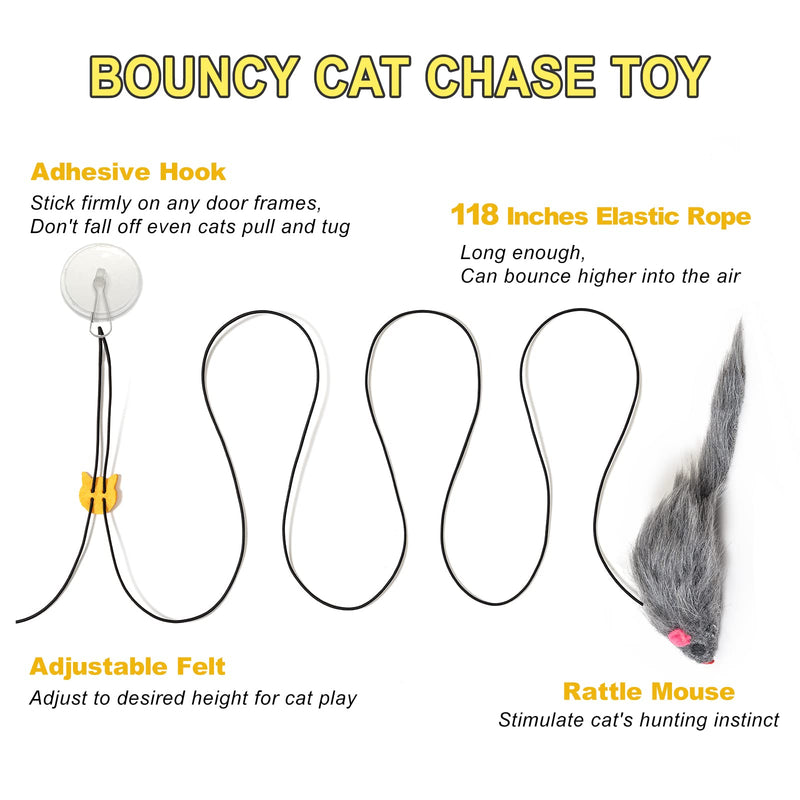 MintCat 2 Pack Hanging Cat Toy Interactive Cat Toys for Indoor Cats Self-Play, Independent Play Cat Mouse Toys, Bouncy Cat Feather Teaser Toys, Kitten Toys for Cat Exercise Chase, Stick on Doorframe - PawsPlanet Australia