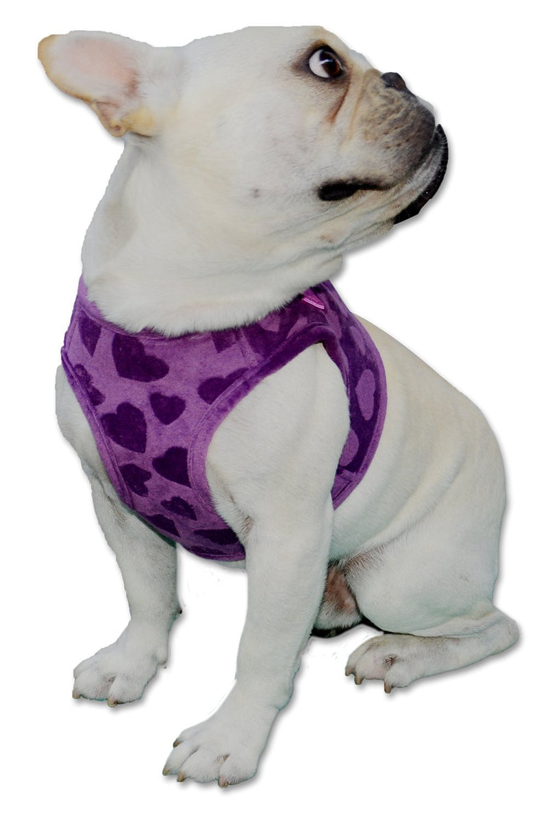 Purple Lovely Heart Print Small Cute Fleece Padded Dog Puppy Harness Winter Pet Cat Harnesses,Small Size - PawsPlanet Australia