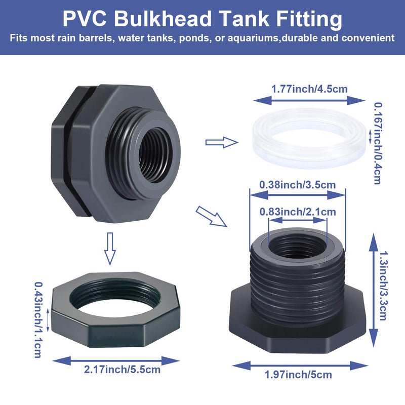 [Australia] - Outus 2 Pieces PVC Bulkhead Fitting for Rain Barrels, Aquariums, Water Tanks (1/2 Inch) 1/2 Inch 