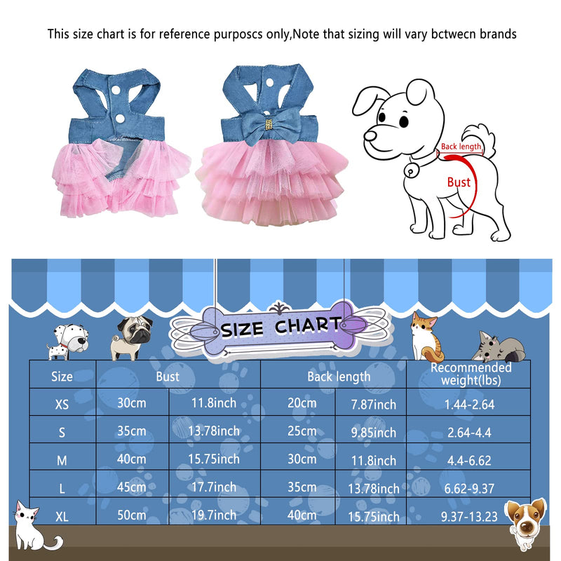 VANVENE Pet Dog Dresses for Small Dogs, Puppy Kitten Bowknot Striped Mesh Vest Tutu Princess Fancy Dress Skirt Apparel Supplies for Pomeranian Chihuahua Small Breed Dogs Cats Doggy (XS, Denim Pink) XS - PawsPlanet Australia