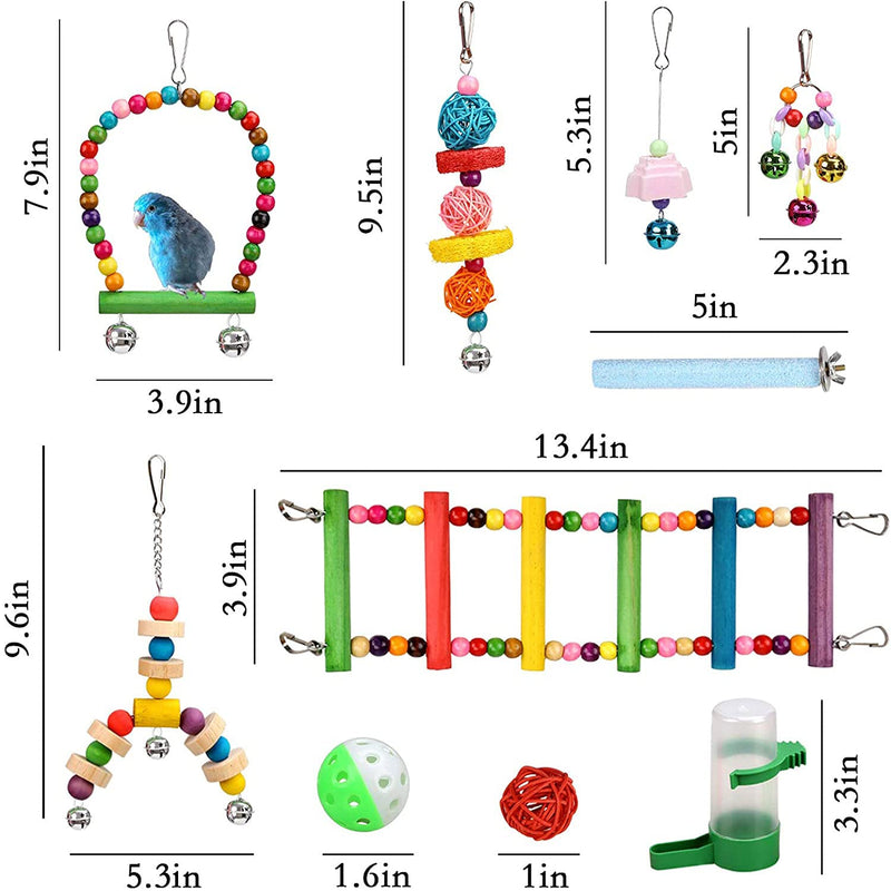 MQFORU Bird Perches for Cage, 14 Pack Hammock Swing Hanging Accessories for Cockatiels, Parrot Toys, Budgie Cage Toys for Conures, Lovebirds, Hummingbird, Finches - PawsPlanet Australia