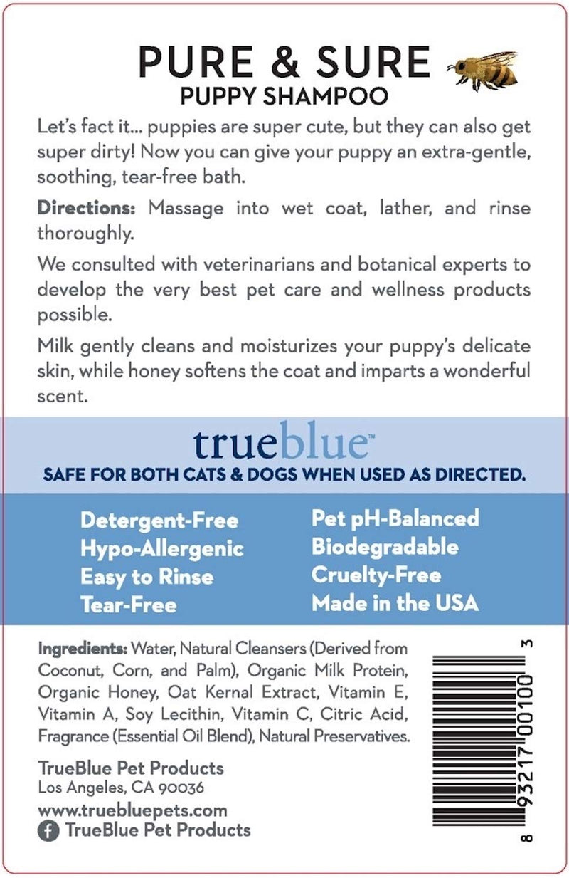 [Australia] - TrueBlue Pure & Sure Puppy Shampoo – Cleansing Wash, Deodorizing, Moisturizing – Toxin Free, Milk, Honey Natural Botanical Blend – Tearless Dog Shampoos – 12 Fl. Oz. 