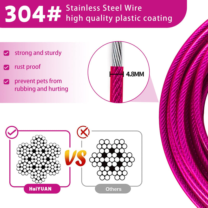 HaiYUAN Dog Tie Out Cable 10/15/20/25/30 FT Dog Runner for Yard Steel Wire Dog Cable with Durable Superior Clips Pink Dog Chains for Outside Dog Lead for Large Dogs Up to 165 lbs 15FT - PawsPlanet Australia