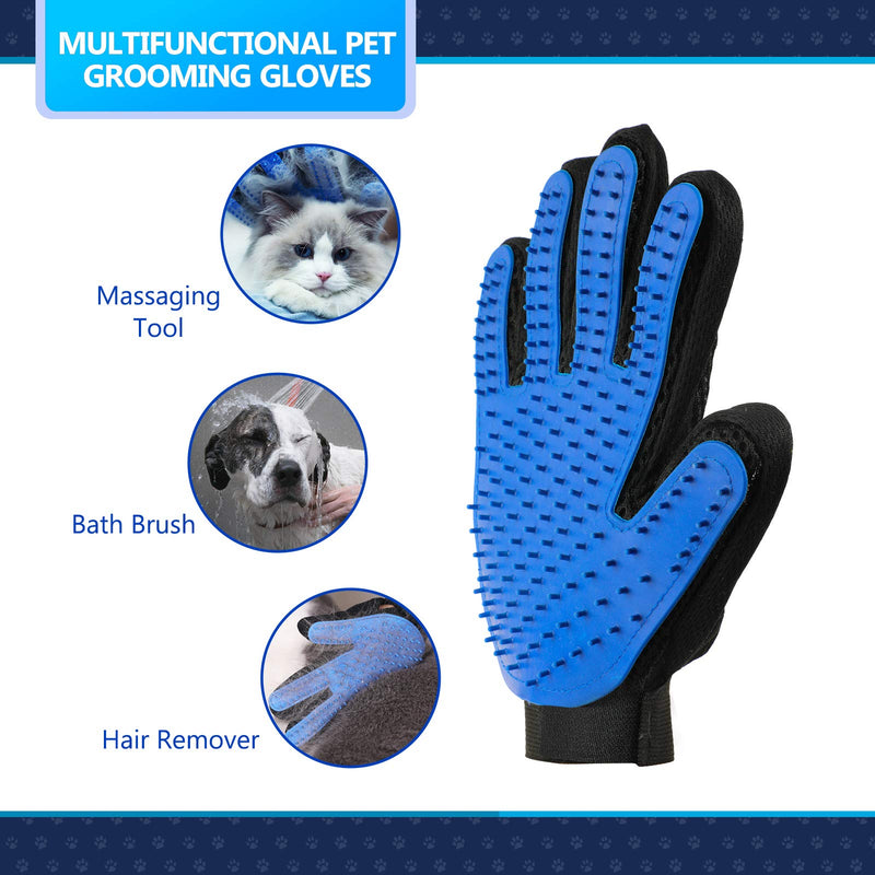 Yoken Pet Grooming Gloves, Efficient Cat Massage Hair Remover Gloves, Gentle Deshedding Grooming Gloves for Dogs and Cats Long Fur(1 Pair, Left&Right Hand) - PawsPlanet Australia