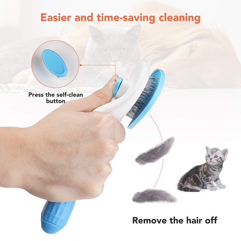 Aumuca Cat Brush and Dog Brush, Cat Brush for Shedding and Grooming with Long or Short Hair Self Cleaning Slicker Brush blue - PawsPlanet Australia