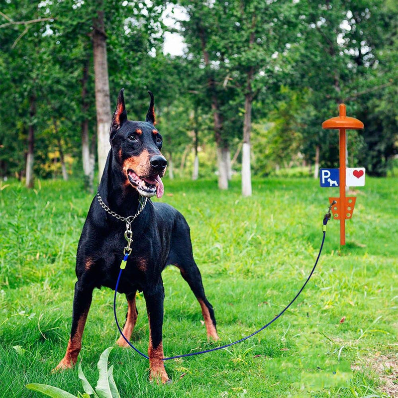 Dogs Tie Out Cable - Braided Steel Dog Runner Cable Reflective Clamp Dog Tie for Camping Garden Outside Dog Lead with Hook and Small Comb Button 1pcs(Blue, 25Feet) Blue - PawsPlanet Australia