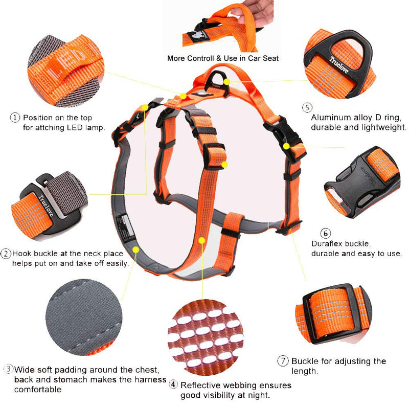 TRUE LOVE Dog Harness Adjustable Reflective Durable Padded Pet Vest With Handle Car Trip Outdoor TLH6171(Orange,M) M Orange - PawsPlanet Australia