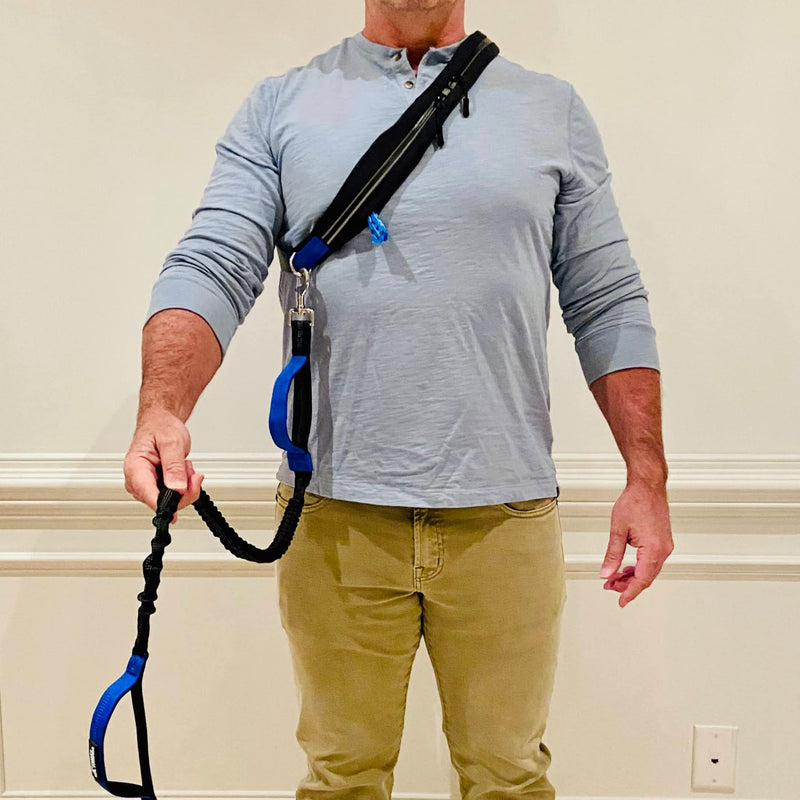 Fuzzy Friends Hands Free Dog Leash. A Great Running Leash for Dogs That Gives You Freedom to Run Together. As a Waist Leash for Large Dogs, This Bungee Dog Leash is Also a Great Reflective Dog Leash Blue - PawsPlanet Australia